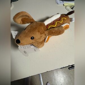 10” Dog In Bun With Squeaker, new with tags! Dachshund, hot dog, dog toy.